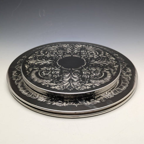 British vintage silver plate table mat large and small 2x2 set